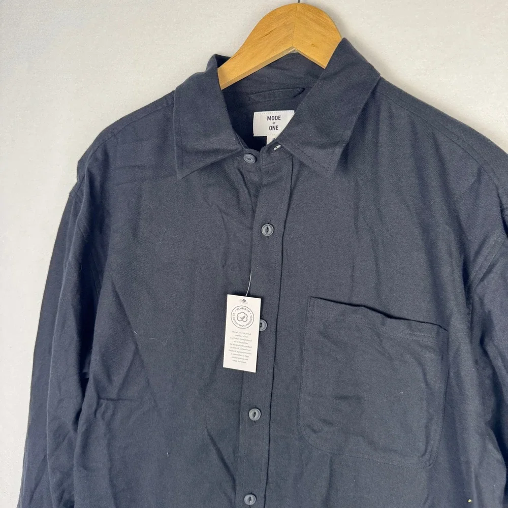 Mode of One Mens Relaxed Fit Flannel Shirt Deep Black 100197730MN Medium NWT